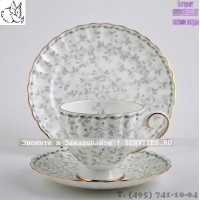 16368-A, Джулия ГРИН 3 н-р 220мл чашка чайная высокая с блюдцем + тарелка 1 / 3 (зол.лента), 1477