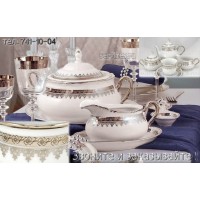 Фарфоровый чайно столовый сервиз Констанция с кружевами из серебра на 6 персон Чехия