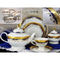 Кристина с декором синяя лилия и золото, сервиз чайно столовый для 6 персон, Чехия